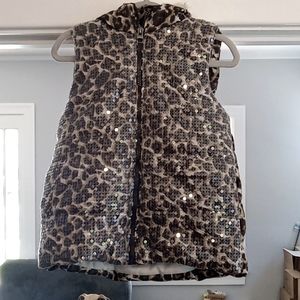 Children's Place Girls M 7/8 Leopard Print Hooded Vest